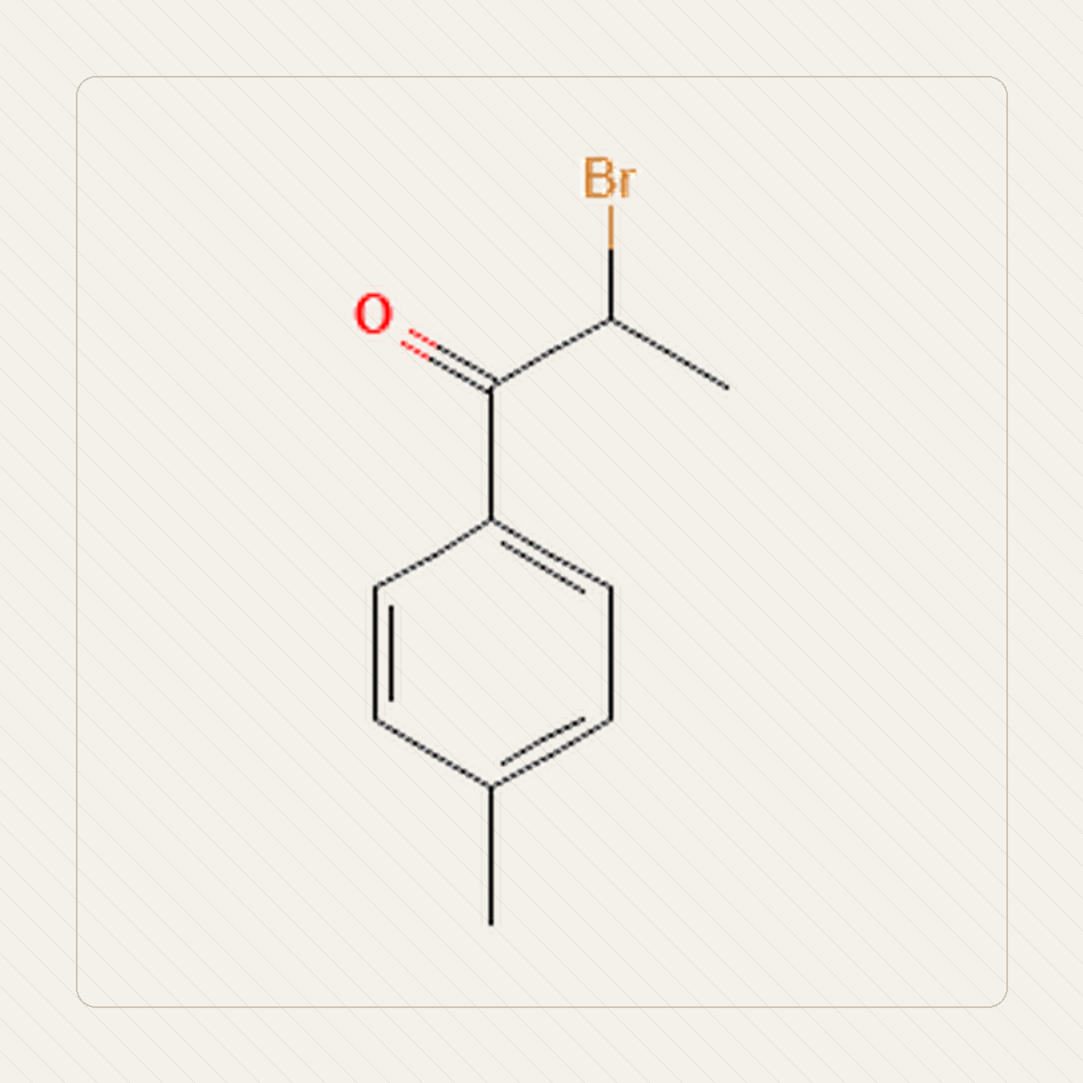 2-bromo-4-metilpropiofenona, ilustración educativa de la estructura molecular